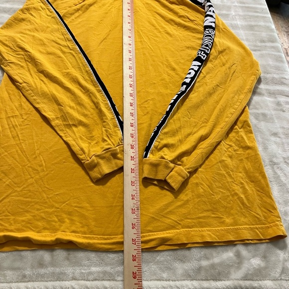 PINK Victoria's Secret Yellow Long Sleeve Tee with Striped Sleeves L - Picture 4 of 5